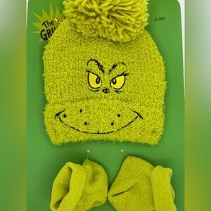 Grinch Baby Hat & Booties Set Unisex Size 3-9 Months